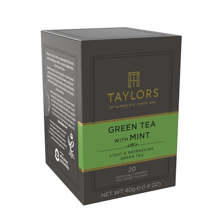 Taylors of Harrogate Green Tea with Mint Individually Wrapped Bags 20 Count (Pack of 6) Refreshing Light &amp Lively Caffeinated Enjoy Hot or Iced 120 Teabags Total
