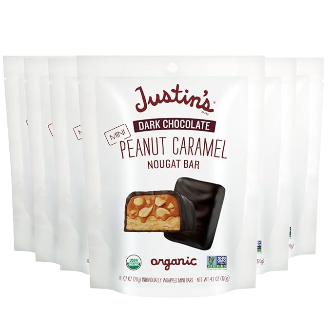 Justin's Mini Dark Chocolate Peanut Caramel Nougat Candy Bar Bag - 6 Pack of 4.2oz Bags