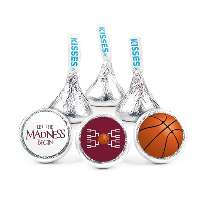 90ct Basketball Party Favors Stickered Kisses Candy Let the Madness Begin (90 Count) - Maroon - Candy Included