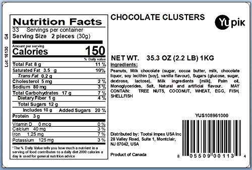 Yupik Milk Chocolate Peanut Clusters 2.2 lb (35.2 oz) Pack of 6 Roasted Peanuts Coated in Fine Milk Chocolate Smooth &amp Crunchy Sweet Snacks Chocolate Candy Ideal for Baking &amp Topping
