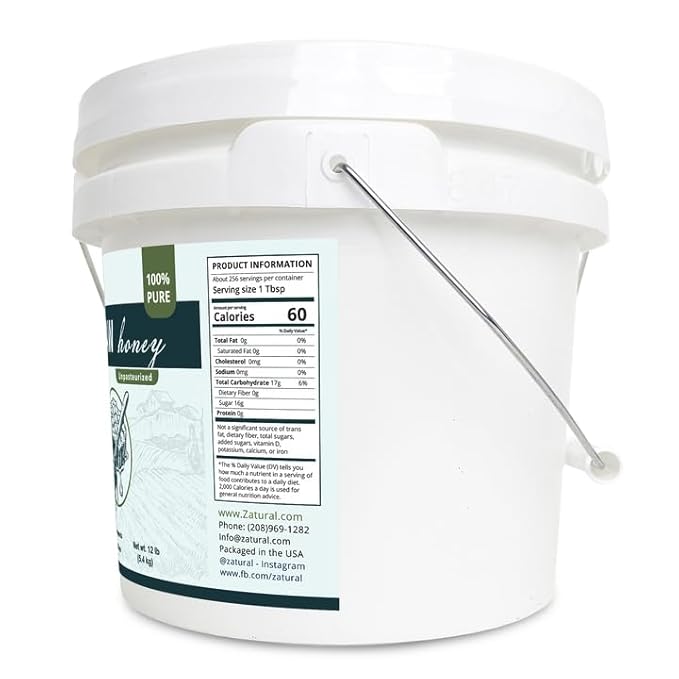 Zatural 100% Pure Natural Honey | Premium Unfiltered Sweetener &amp Food Ingredient | Ideal for Beverages Baking &amp Culinary Use ~1 Gallon (12 Pounds)