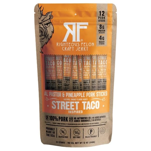 Righteous Felon Craft Jerky Street Taco Pork Sticks 1 oz 12-count
