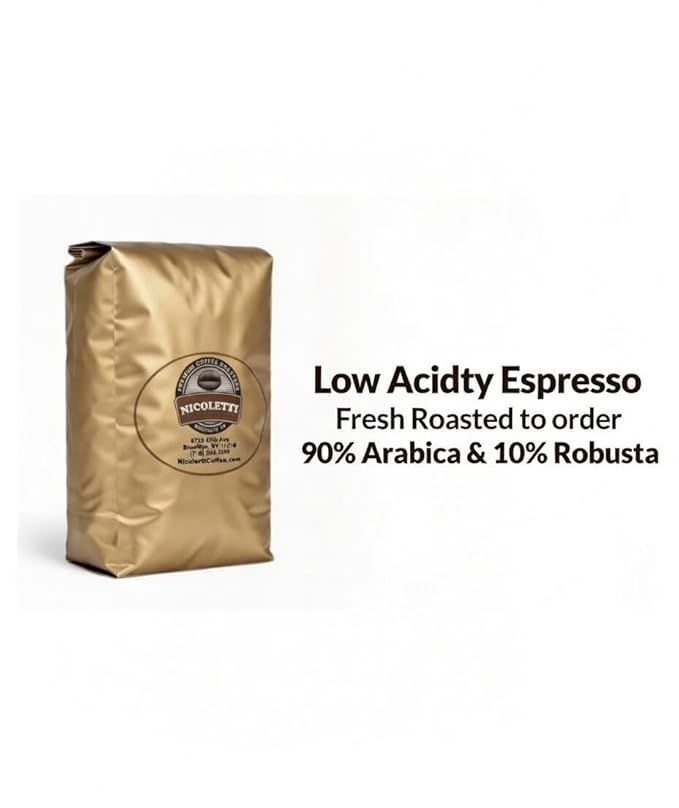 Nicoletti Coffee 13th Ave Espresso Roast | Low Acidty| Fresh Roasted with Date | Made in Brooklyn NY since 1972 | 2 pounds Whole Beans