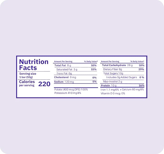 OVU Bar – Fertility Pregnancy &amp Postpartum Nutrition Support for Women Myo-Inositol Folic Acid Maca High Protein High Fiber Blueberry Almond 9 Bars