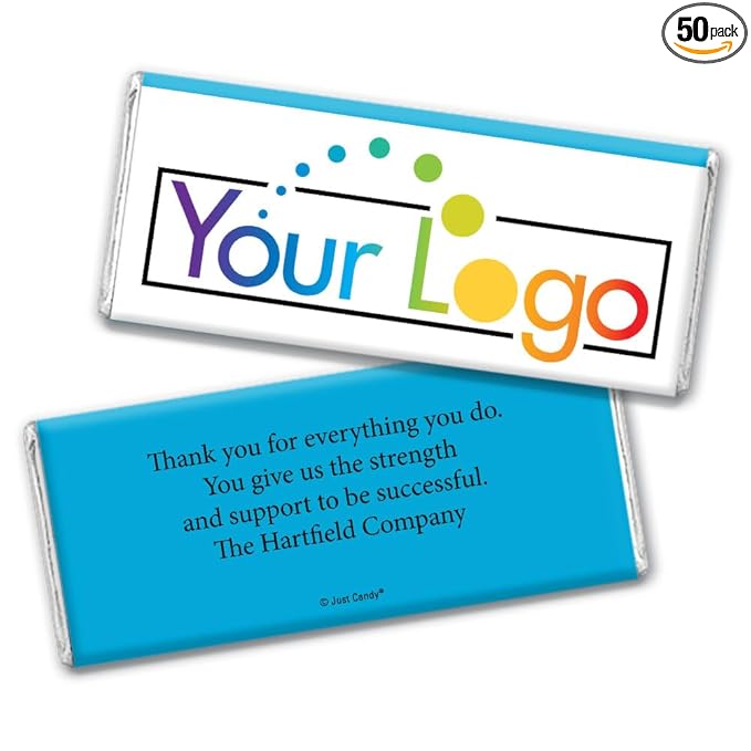 50 Pcs Personalized Candy Promotional Products Add Your Logo Chocolate Bars - Caribbean Blue