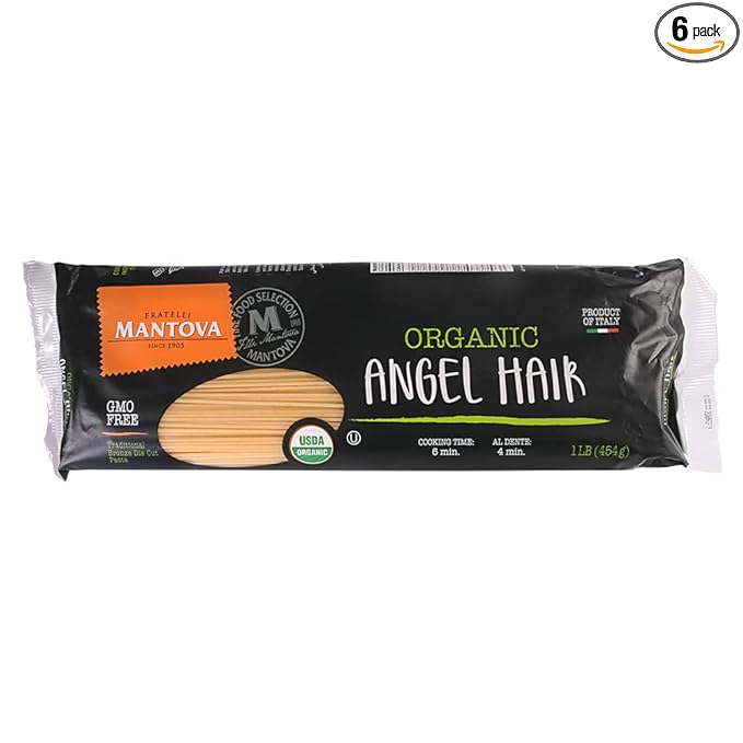 Mantova Italian Organic Angel Hair Pasta - Authentic Premium-Quality Pasta for Classic Italian Recipes Made with Certified Organic Ingredients Perfect for Light Sauces and Elegant Meals 1lb. (Pack