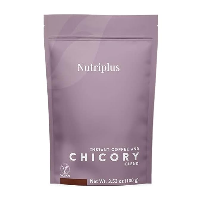 FARMASi Nutriplus Instant Coffee and Chicory Blend Medium Roast Low Caffeine Coffee Alternative Vegan Soluble Beverage with Chicory Root 3.53 oz