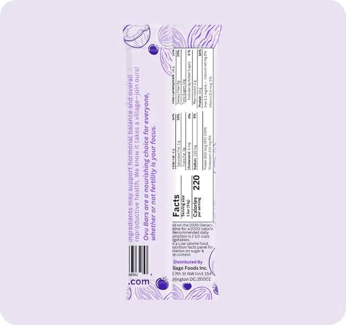 OVU Bar – Fertility Pregnancy &amp Postpartum Nutrition Support for Women Myo-Inositol Folic Acid Maca High Protein High Fiber Blueberry Almond 9 Bars