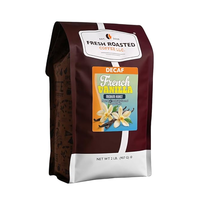 Fresh Roasted Coffee Decaf French Vanilla Flavored Coffee 2 lb (32 oz) Medium Roast Kosher Ground