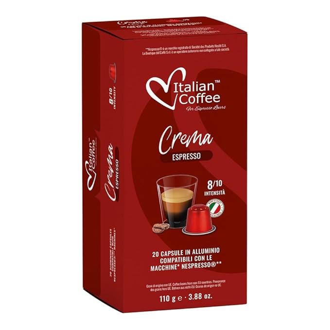 100 Italian Coffee for Espresso Lovers Aluminium Capsules compatible with Original Line Nespresso machines (1 Count (Pack of 100) Aluminum Crema)