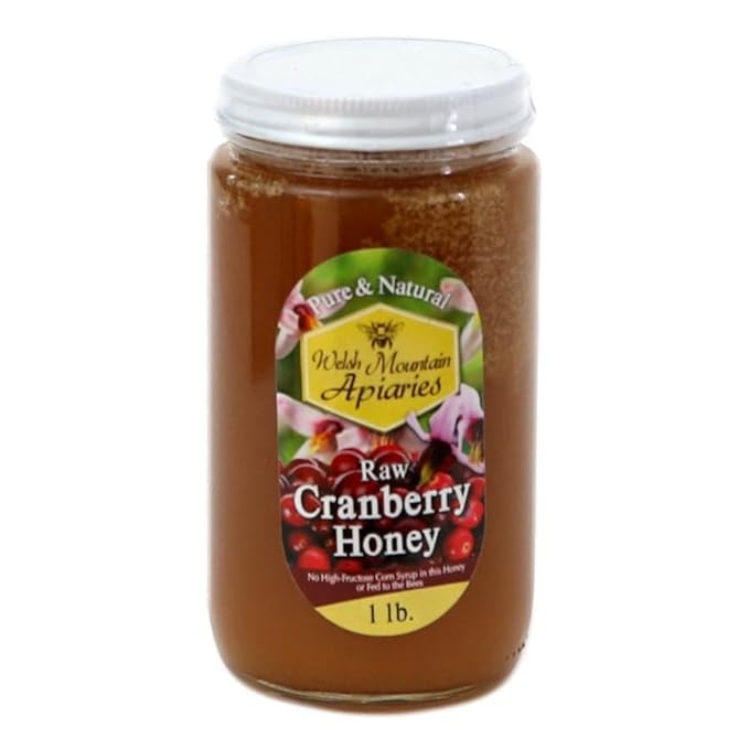 Kauffman Orchards Cranberry Blossom Honey by Welsh Mountain Apiaries Raw and Unfiltered Wild Foraged Honey 16 Ounce Jar