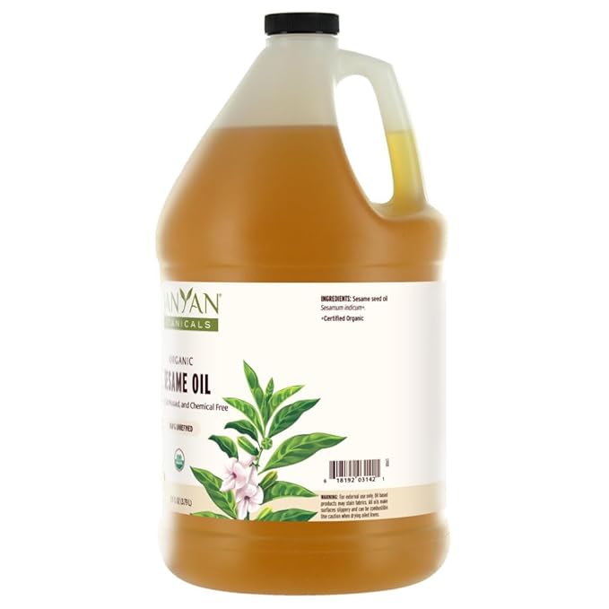 Banyan Botanicals Sesame Oil – Organic &amp Unrefined Ayurvedic Oil for Skin Hair Oil Pulling &amp More – Multiple Sizes – 128oz. – Non GMO Sustainably Sourced Vegan