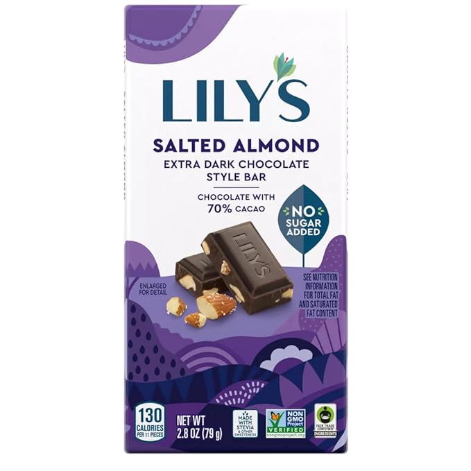Lily’s Chocolate Bar Variety Pack Salted Chocolate Lovers – 6 Pack (Milk Salted Almond Dark 70% Sea Salt Dark Salted Almond)