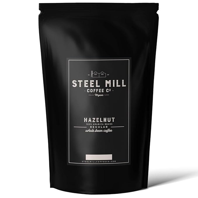 Steel Mill Coffee Co. Hazelnut Coffee - 2 LB Ground Medium Roast 100% Arabica Beans Vegan Gluten-Free Sugar-Free Grown in Colombia