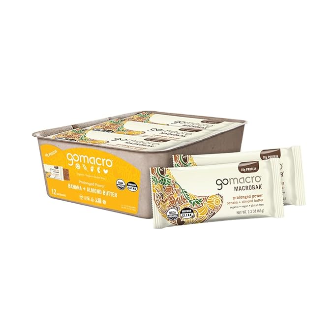 GoMacro MacroBar Organic Vegan Protein Bars - Banana + Almond Butter (2.3 Ounce Bars 12 Count)