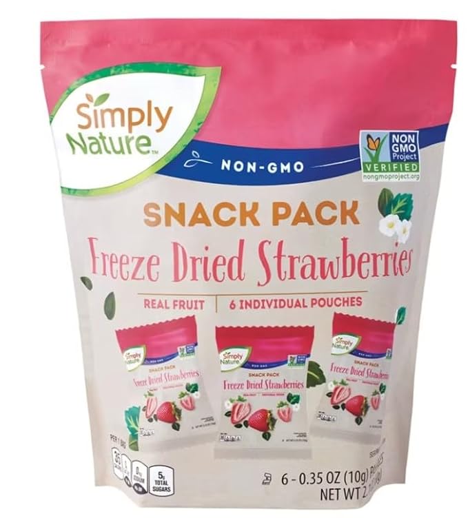 Generic Simply Nature NON-GMO Snack Pack Freeze Dried Strawberries 6 Packages 2.1oz 60g (Two Bags) Standard