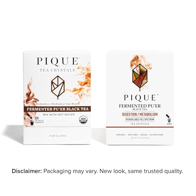Pique Organic Fermented Black (Ripe) Pu'er Tea - Support Healthy Metabolism Digestion - 28 Single Servings (1 Pack)