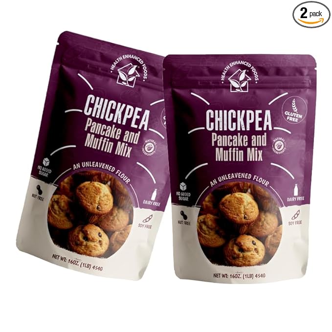 Health Enhanced Foods Chickpea Pancake &amp Muffin Mix [2 Pack - 16 oz / 1 LB] - Gluten-Free Nut-Free Grain-Free Soy-Free Dairy-Free No Added Sugar - Perfect for Pancakes Muffins Waffles