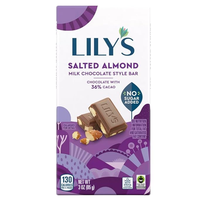 Lily’s Chocolate Bar Variety Pack Salted Chocolate Lovers – 6 Pack (Milk Salted Almond Dark 70% Sea Salt Dark Salted Almond)