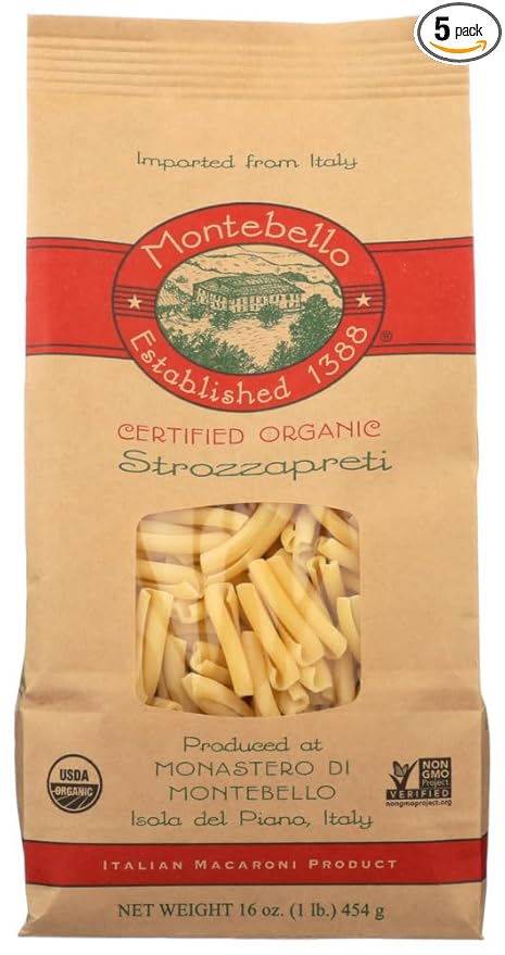 Montebello Organic Pasta Strozzapreti 16-Ounce Bag (Pack of 5) by Montebello