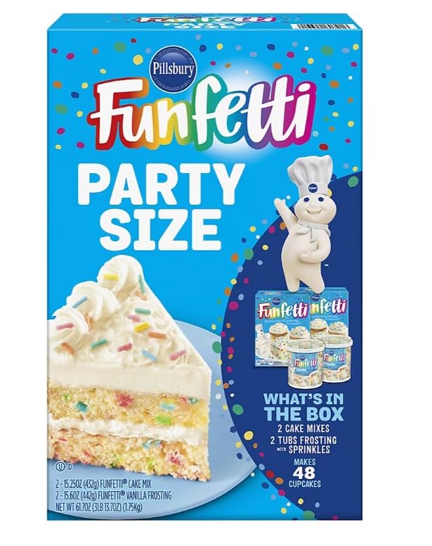 Pillsbury Funfetti Party Size Cake Mix &amp Frosting Makes 48 Cupcakes 61.7 Ounces