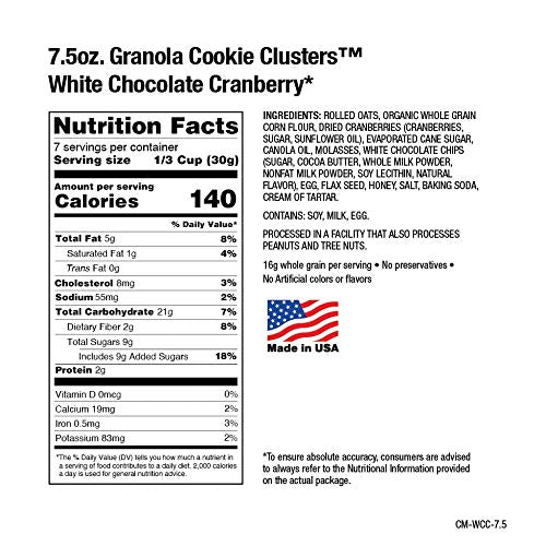 Crazy Monkey Baking | Wheat Free Granola | 100% Whole Grain | All Natural Ingredients | 4 Packs of 7.5 Ounce Resealable Bags | White Chocolate Cranberry