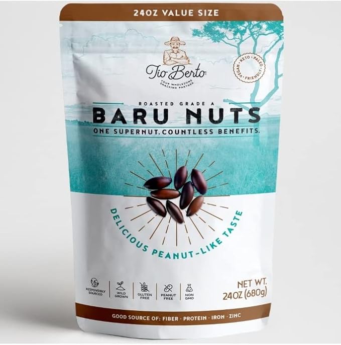 Keto Baru Nuts Roasted 1.5 Pound 24 oz Value Pack Exotic Gluten Free Snacks | Premium Wild Supernuts Superior to Organic Nuts | Suitable for Vegan Keto Peanut Free Diets | High Protein Snacks | Cru