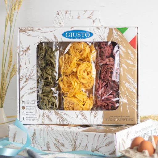 Giusto Sapore Pasta Gift Set - Imported From Italy - Perfect for The Foodie In Your Life - Taste Of Italy Basil Tagliatelle Tagliatelle &amp Barolo Tagliatelle