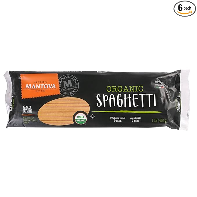 Mantova Organic Spaghetti Pasta - Non-GMO Italian Imported Pasta - 1 lb. Packs (Quantity of 6)