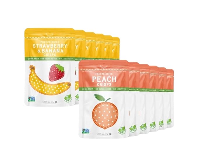 Nature's Turn Freeze-Dried Fruit Snacks Strawberry &amp Banana and Peach Pack of 12 (1.2 oz Each)