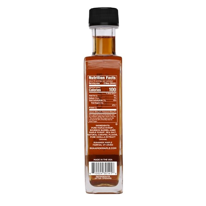 Runamok Maple Salted Caramel Maple Syrup - Authentic &amp Real Vermont Maple Syrup | Gluten Free &amp Natural Sweetener | Breakfast Coffee Pancakes Maple Syrup | 8.45 Fl Oz (250mL)