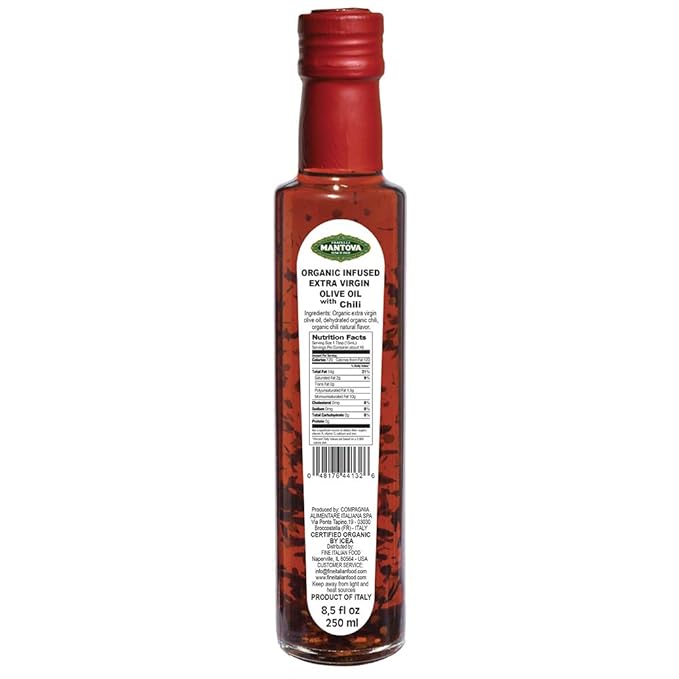 Mantova Organic Flavored Extra Virgin Olive Oil Variety Pack – Garlic Basil Chili and Lemon (8.5 oz Bottles Pack of 4) – Perfect for Cooking Dressing and a Great Gift Item