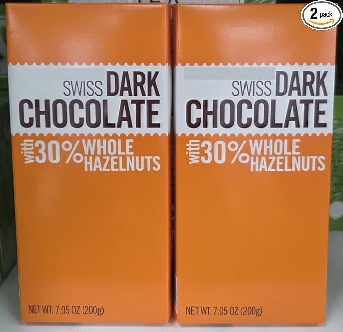 Trader Joe Swiss Dark Chocolate with 30% Whole Hazelnuts 7.05oz 200g (Two Bars)