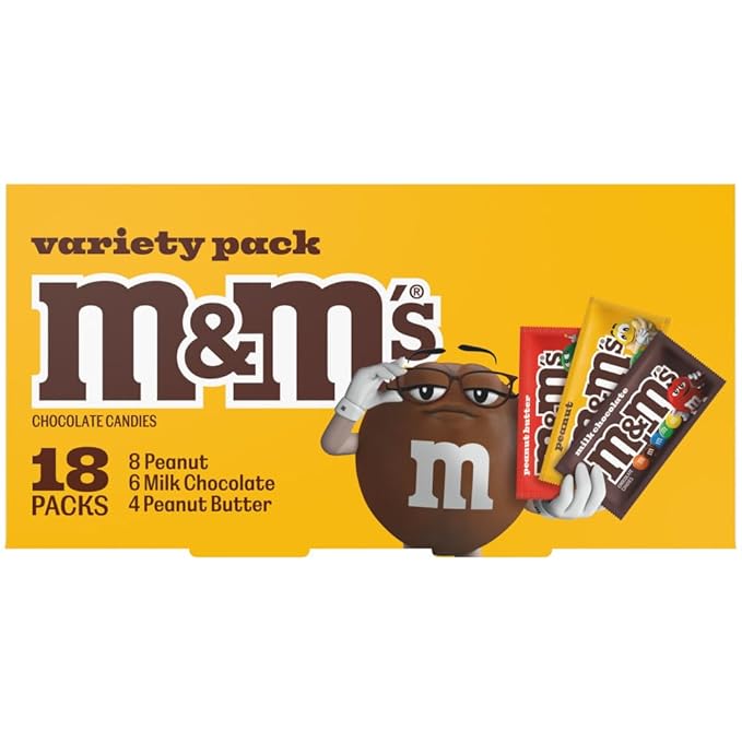 M&ampM'S Milk Chocolate Candy Variety Pack Full Size Pack of 18 Bulk Candy Chocolate