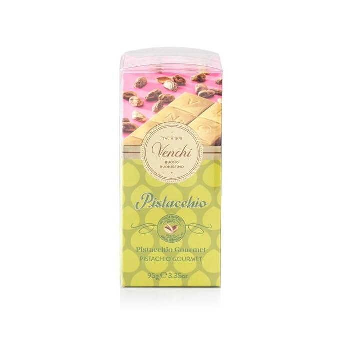 Venchi - Gourmet Pistachio Chocolate Bar Kit 20.1 oz (6 x 3.35 oz) White Chocolate Bars with Whole Pistachios Gluten-Free No Artificial Colors or Preservatives