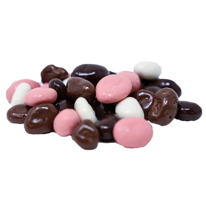 Neapolitan Chocolate Covered Raisins || 1.5 Lb Tub || Dark Milk Vanilla &amp Strawberry Coated