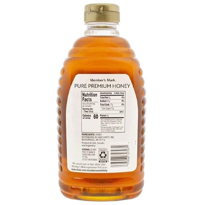 Members Mark Wildflower Pure Premium Honey 48 oz (Pack of 2) | 100% Natural Wildflower Honey | Raw Unfiltered Gluten-Free Sweetener | Rich Floral Flavor for Tea Baking &amp Cooking
