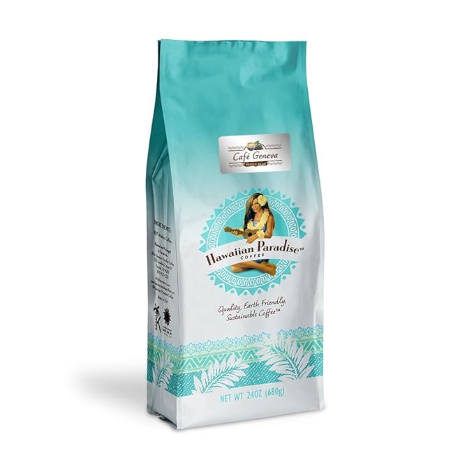 Hawaiian Paradise Coffee Café Geneva Espresso Roast Medium Dark 24oz. Whole Bean – 100% Arabica Beans