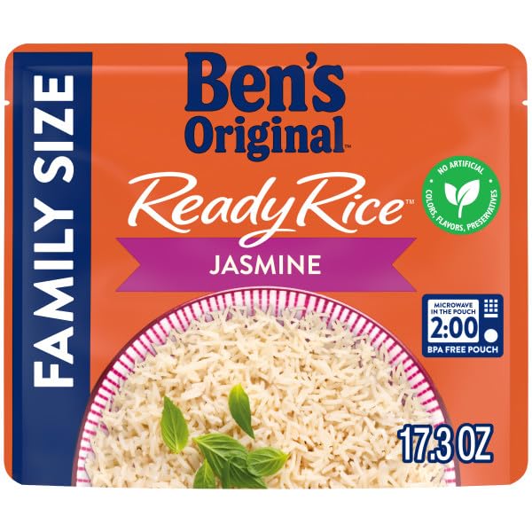 BEN'S ORIGINAL Ready Rice Jasmine Family Size Rice Easy Dinner Side 17.3 OZ Pouch (Pack of 6)