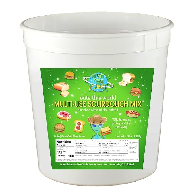 Grain Free Planet's Multi-Use Sourdough Bread Mix | Clean Keto Baking Mix | Gluten Free 100% Grain Free | Sugar Dairy Lectin and Soy Free and Low Carb Baking Mix | New 2.5lb Tub