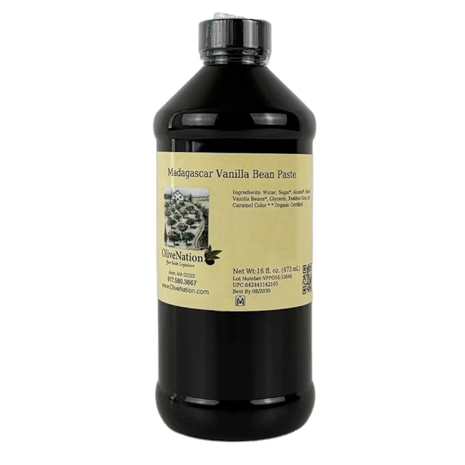 OliveNation Madagascar Vanilla Bean Paste - Thick Texture Premium Vanilla Bean Paste Puree with Seeds for Baked Goods Frosting Fillings Beverages Cooking Rich Sweet Taste Easy to Use 16 ounces