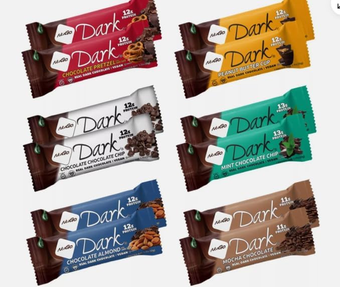 Variety Pack Protein Dark Bars Made for Nugo Nutrition  12 Count – Flavors: Chocolate Chip Pretzel Mint  Mocha Peanut Butter Coconut or Almond – Kosher Pareve Dairy-Free Vegan Gluten-Free