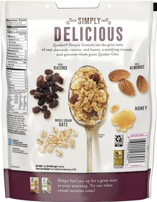 Simply Oats Honey Raisins &amp Almonds Granola 34.5 oz Bags Pack of 2