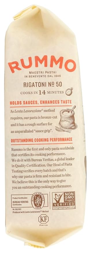 Rummo Rigatoni Pasta N.50 - Rigatoni Noodles Italian Tube Bronze Cut Durum Wheat - 16 Ounce (Pack of 12)