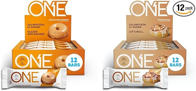 ONE Protein Bars Maple Glazed Doughnut Gluten-Free Protein Bar with 20g Protein and only 1g Sugar &amp Protein Bars Cinnamon Roll Gluten Free Protein Bars with 20g Protein