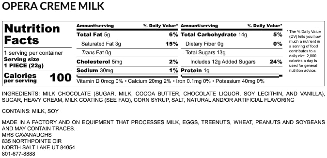 Mrs. Cavanaugh's 1 lb Opera Cream (Raspberry Chocolate Vanilla) Milk Chocolate