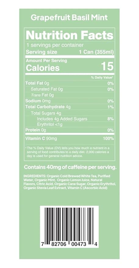 Beachball Organic Grapefruit Basil Mint Iced Tea – Low Sugar Low Calorie No Artificial Sweeteners Vitamin C 12-Pack 12oz Cans