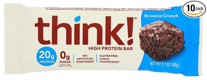 Think Products Thin Bar - Brownie Crunch - Case of 10 - 2.1 oz