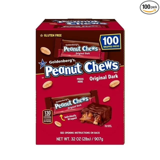 Goldenberg's Peanut Chews Original Dark Gluten Free Individually Wrapped 100 Pieces 32 oz (2lbs)