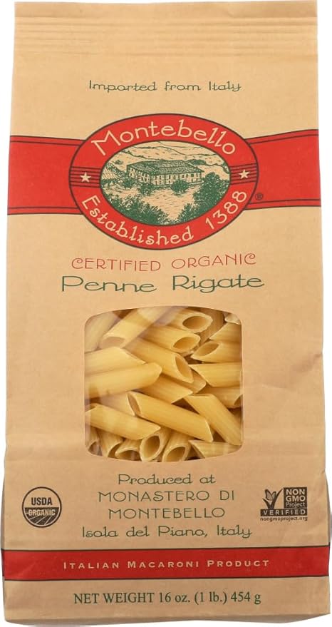 Montebello Organic Penne Rigate Pasta 1 Lb (Pack of 20) - Pack Of 20